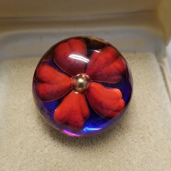 Barbara Bui Jewelry - 90s Barbara Bui Paris Flower Glass Dome Pin